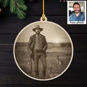 Personalized 1880s Jackalope Wooden Ornament Custom Face Old West, Mythical Cowboy & Cowgirl Decor