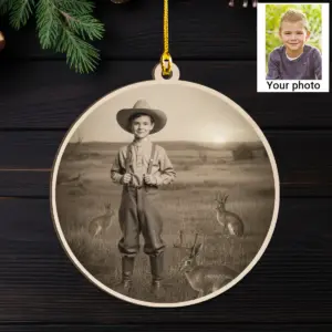 Personalized 1880s Jackalope Wooden Ornament Custom Face Old West, Mythical Cowboy & Cowgirl Decor