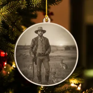 Personalized 1880s Jackalope Wooden Ornament Custom Face Old West, Mythical Cowboy & Cowgirl Decor