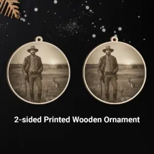 Personalized 1880s Jackalope Wooden Ornament Custom Face Old West, Mythical Cowboy & Cowgirl Decor