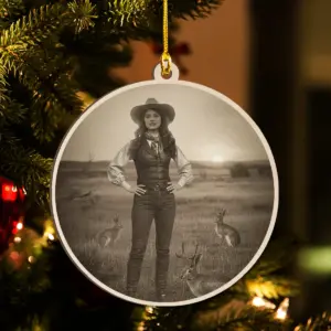 Personalized 1880s Jackalope Wooden Ornament Custom Face Old West, Mythical Cowboy & Cowgirl Decor