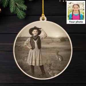 Personalized 1880s Jackalope Wooden Ornament Custom Face Old West, Mythical Cowboy & Cowgirl Decor