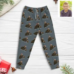 Personalized Bigfoot Photo Christmas Pajama Joggers Funny Custom Sasquatch Lounge Pants