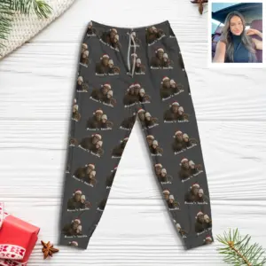 Personalized Bigfoot Photo Christmas Pajama Joggers Funny Custom Sasquatch Lounge Pants