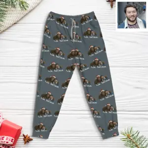 Personalized Bigfoot Photo Christmas Pajama Joggers Funny Custom Sasquatch Lounge Pants