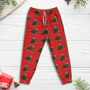 Personalized Bigfoot Photo Christmas Pajama Joggers Funny Custom Sasquatch Lounge Pants