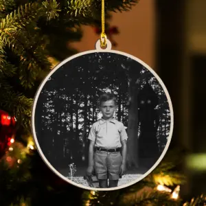 Personalized Flatwoods Monster Analog Horror Wooden Ornament Custom Face in Chilling 1950s Photo Spooky Decor