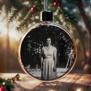 Personalized Flatwoods Monster Horror Ornament Custom Face in Chilling 1950s Photo Spooky Decor