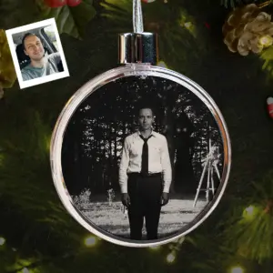 Personalized Flatwoods Monster Horror Ornament Custom Face in Chilling 1950s Photo Spooky Decor