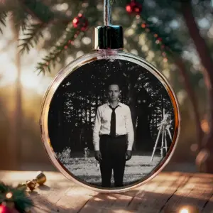 Personalized Flatwoods Monster Horror Ornament Custom Face in Chilling 1950s Photo Spooky Decor