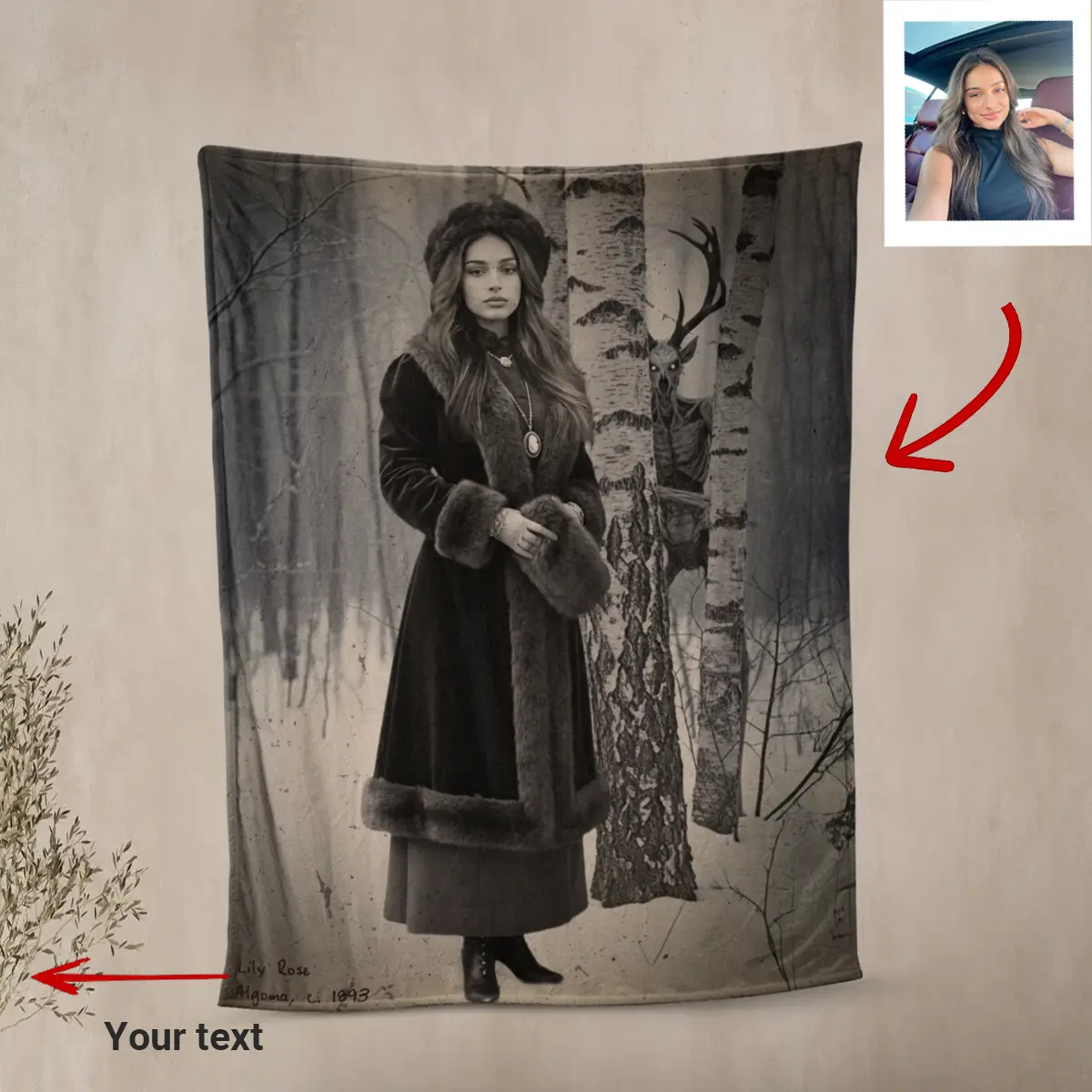 Personalized Wendigo Blanket | Custom Face 19th Century Photo, Gothic Horror Cryptid Cozy 1 Personalized Wendigo Blanket Custom Face 19th Century Photo Gothic Horror Cryptid Cozy