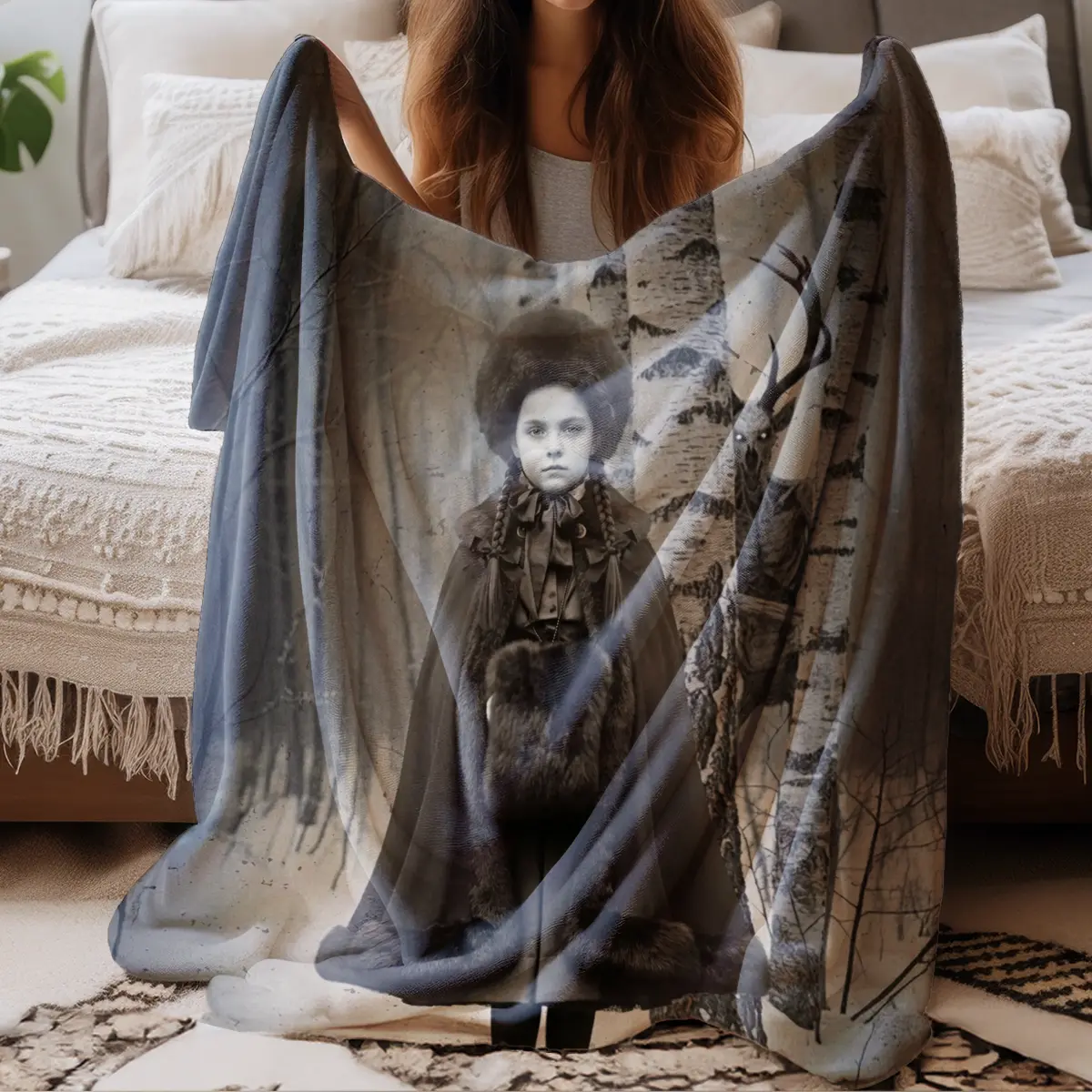 Personalized Wendigo Blanket | Custom Face 19th Century Photo, Gothic Horror Cryptid Cozy 12 Personalized Wendigo Blanket Custom Face 19th Century Photo Gothic Horror Cryptid Cozy