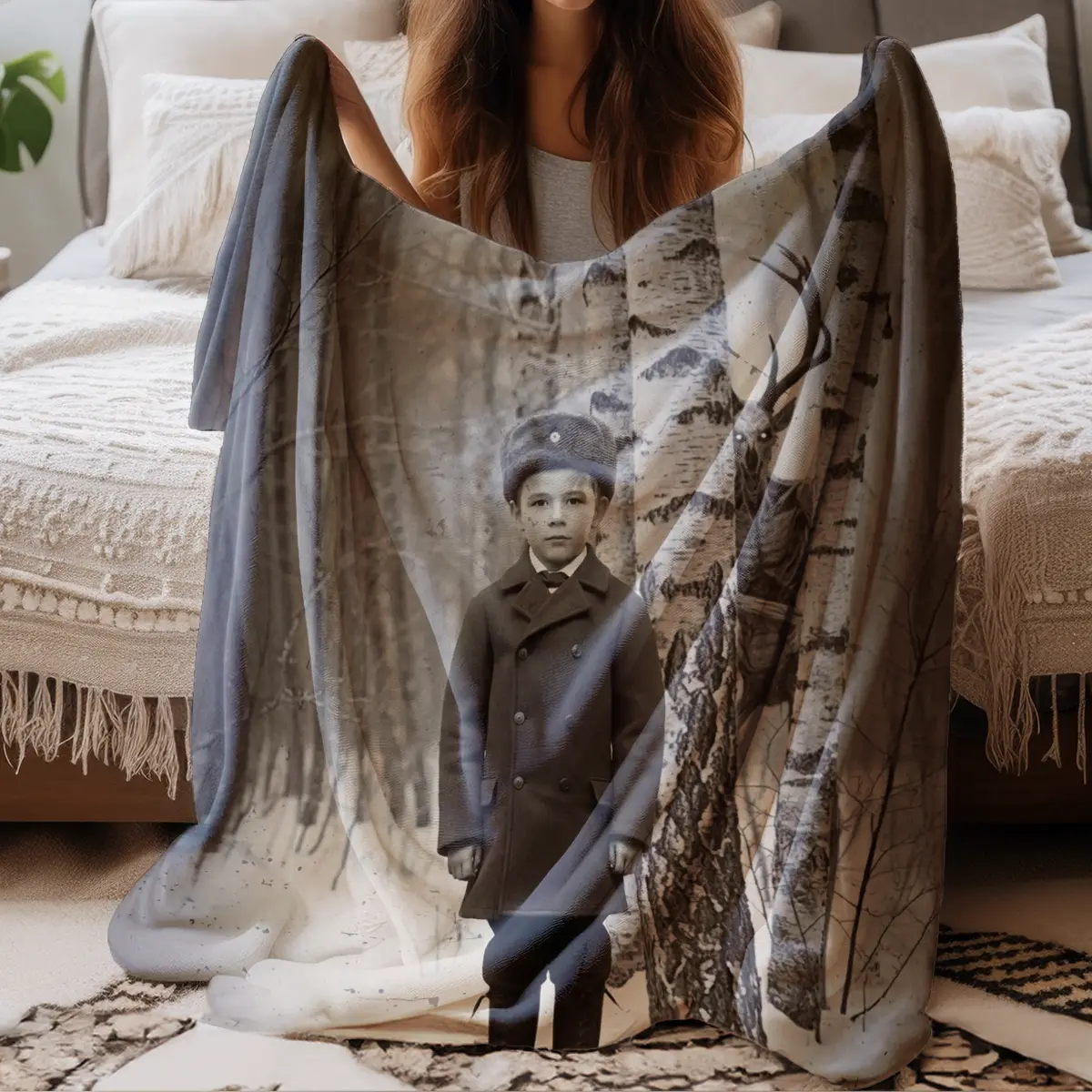 Personalized Wendigo Blanket | Custom Face 19th Century Photo, Gothic Horror Cryptid Cozy 16 Personalized Wendigo Blanket Custom Face 19th Century Photo Gothic Horror Cryptid Cozy