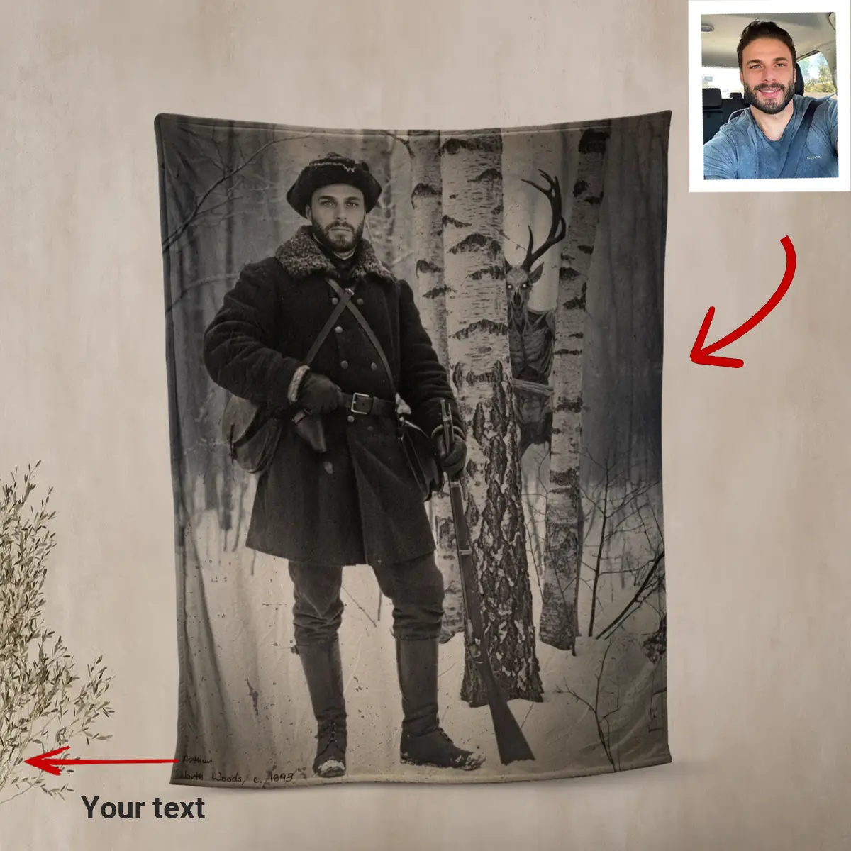 Personalized Wendigo Blanket | Custom Face 19th Century Photo, Gothic Horror Cryptid Cozy 7 Personalized Wendigo Blanket Custom Face 19th Century Photo Gothic Horror Cryptid Cozy