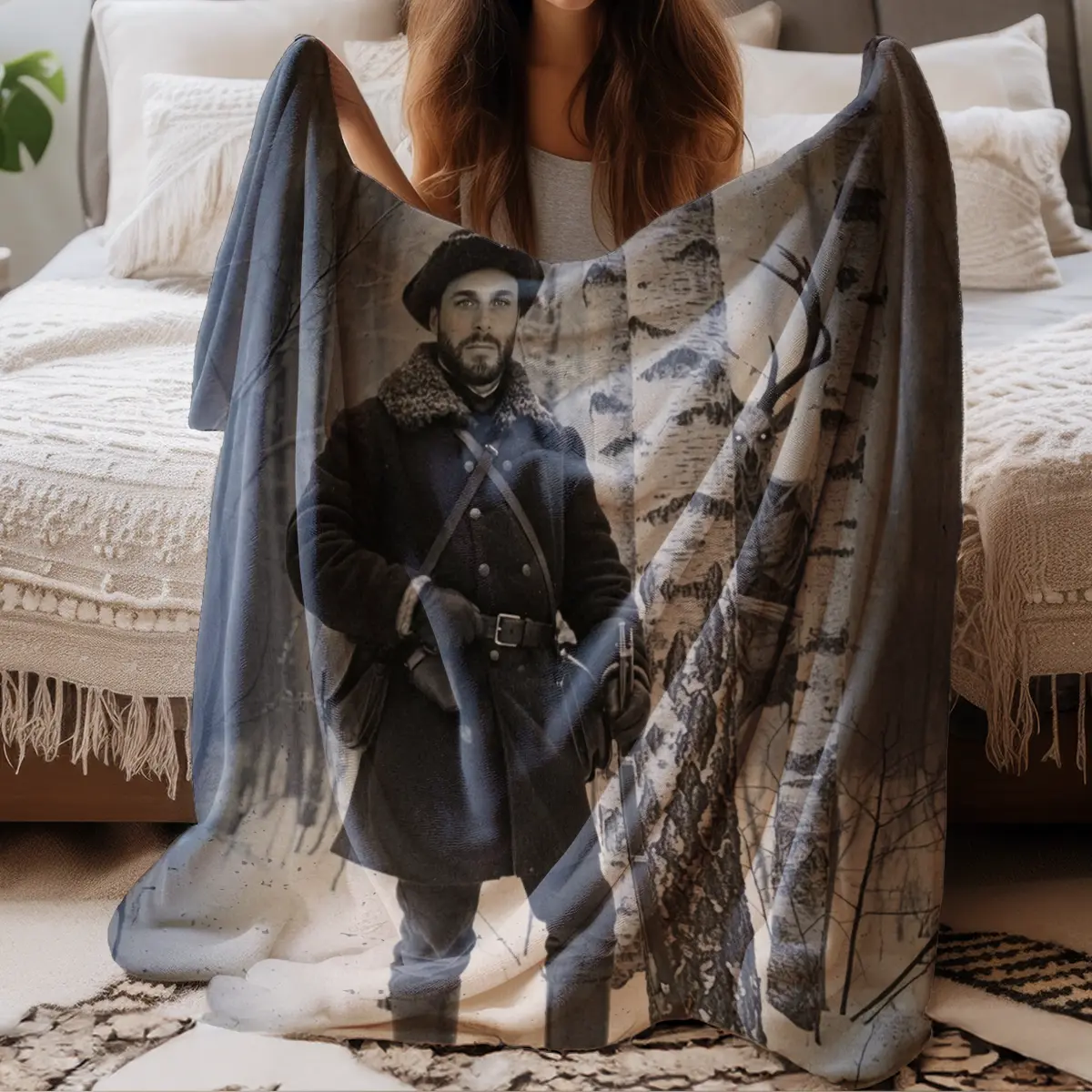Personalized Wendigo Blanket | Custom Face 19th Century Photo, Gothic Horror Cryptid Cozy 9 Personalized Wendigo Blanket Custom Face 19th Century Photo Gothic Horror Cryptid Cozy