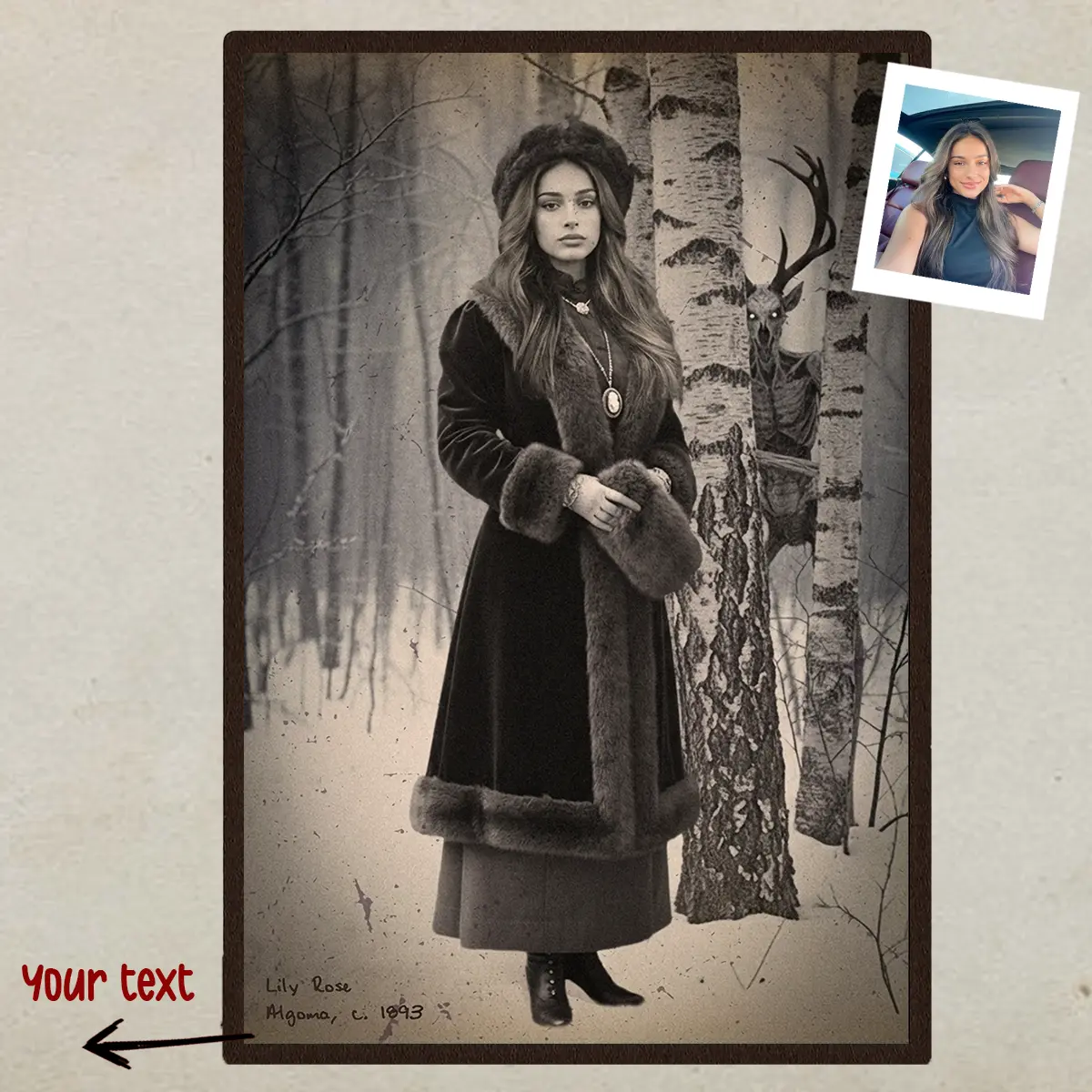 Personalized Wendigo Poster | Custom Face 19th Century Photo, Gothic Horror Cryptid Wall Art 1 Personalized Wendigo Poster Custom Face 19th Century Photo Gothic Horror Cryptid Wall Art