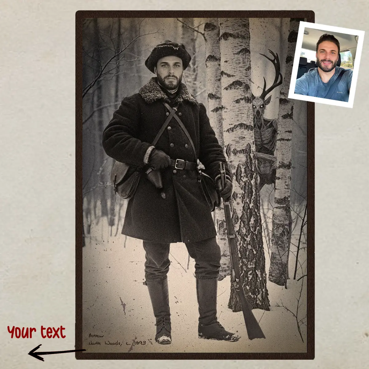 Personalized Wendigo Poster | Custom Face 19th Century Photo, Gothic Horror Cryptid Wall Art 5 Personalized Wendigo Poster Custom Face 19th Century Photo Gothic Horror Cryptid Wall Art