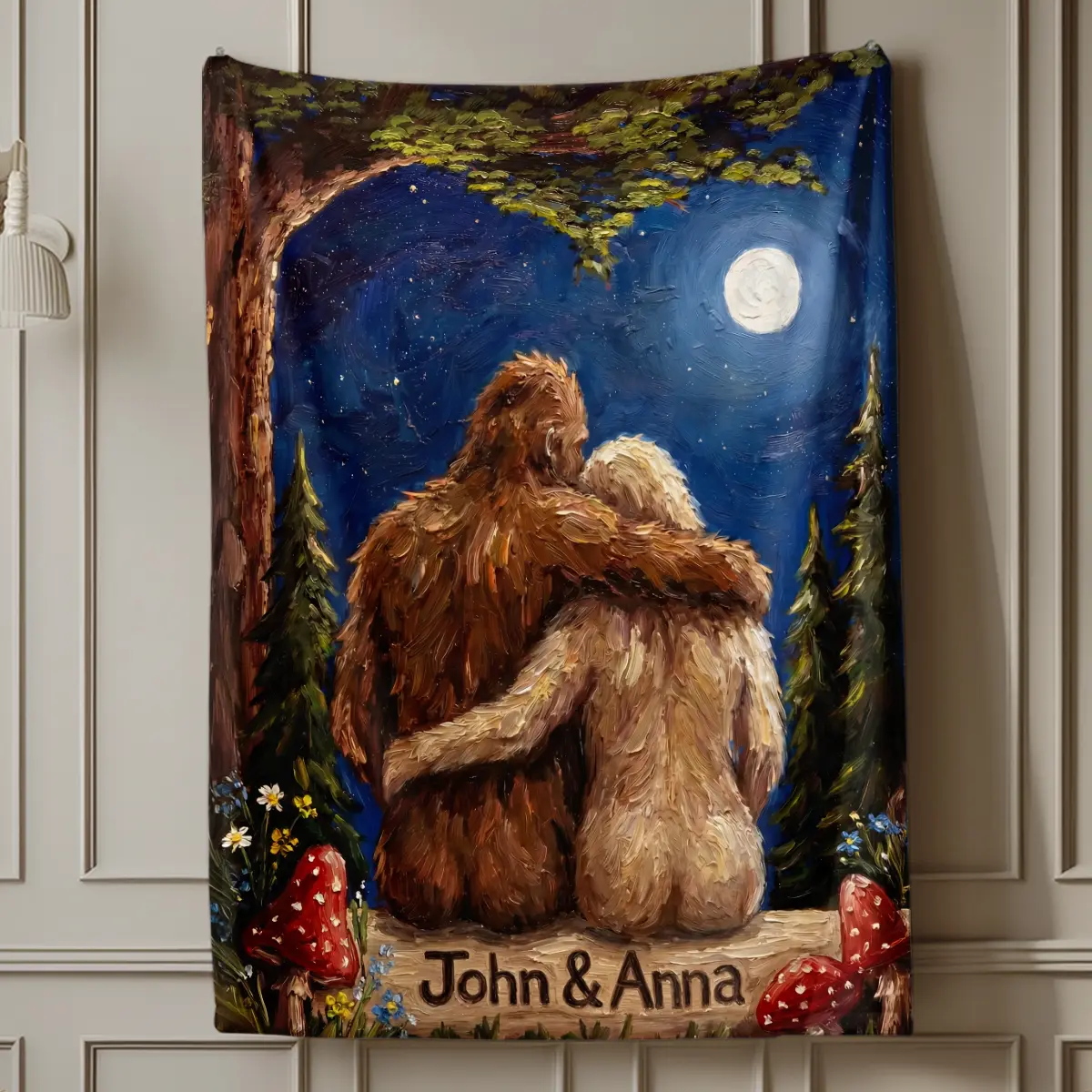 Personalized Bigfoot Couple Blanket | Romantic Van Gogh Sasquatch Valentine Cozy 2 Personalized Bigfoot Couple Blanket Romantic Van Gogh Sasquatch Valentine Cozy