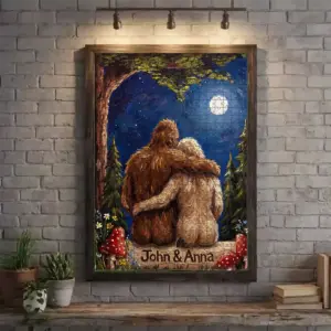 Custom Bigfoot Couple Wooden Jigsaw Puzzle Van Gogh Personalized Sasquatch Valentine Anniversary Gift