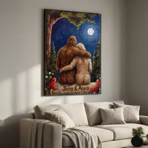 Custom Bigfoot Couple Wooden Jigsaw Puzzle Van Gogh Personalized Sasquatch Valentine Anniversary Gift