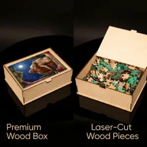 Custom Bigfoot Couple Wooden Jigsaw Puzzle Van Gogh Personalized Sasquatch Valentine Anniversary Gift