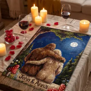 Custom Bigfoot Couple Wooden Jigsaw Puzzle Van Gogh Personalized Sasquatch Valentine Anniversary Gift