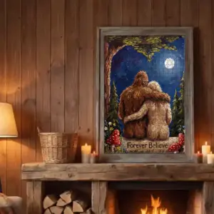 Custom Bigfoot Couple Wooden Jigsaw Puzzle Van Gogh Personalized Sasquatch Valentine Anniversary Gift