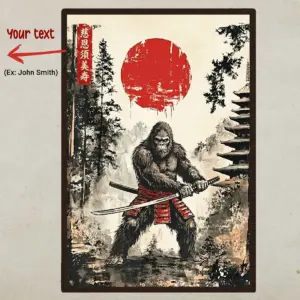 Custom Bigfoot Samurai Poster Personalized Japanese Kanji Name Sasquatch Ukiyo-e Art Decor