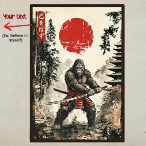 Custom Bigfoot Samurai Poster Personalized Japanese Kanji Name Sasquatch Ukiyo-e Art Decor