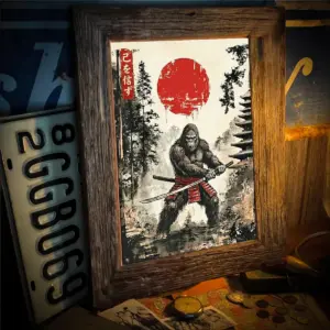 Custom Bigfoot Samurai Poster Personalized Japanese Kanji Name Sasquatch Ukiyo-e Art Decor