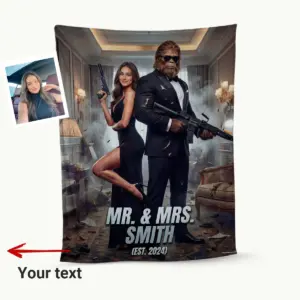 Custom Face Bigfoot Couple Blanket | Mr & Mrs Smith Sasquatch Valentine Anniversary Cozy 20 This Mr. and Mrs. Sasquatch plush anniversary blanket is the perfect way to cozy up with custom couple photos in a fun action-movie style.