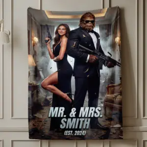 Custom Face Bigfoot Couple Blanket | Mr & Mrs Smith Sasquatch Valentine Anniversary Cozy 21 custom face bigfoot couple blanket mr mrs smith 14
