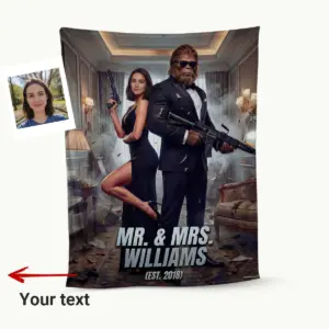 Custom Face Bigfoot Couple Blanket Mr & Mrs Smith Sasquatch Valentine Anniversary Cozy