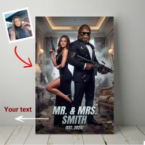 Custom Face Bigfoot Couple Canvas Mr & Mrs Smith Sasquatch Valentine Anniversary Art
