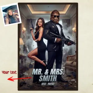 Custom Face Bigfoot Couple Poster Mr & Mrs Smith Sasquatch Valentine Anniversary Gift