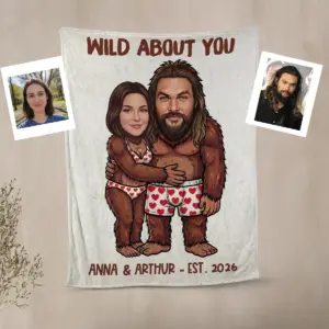 Custom Face Bigfoot Couple Valentine Blanket Funny Personalized Text Photo Sasquatch