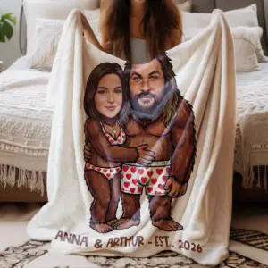 Custom Face Bigfoot Couple Valentine Blanket Funny Personalized Text Photo Sasquatch