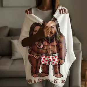 Custom Face Bigfoot Couple Valentine Blanket Funny Personalized Text Photo Sasquatch