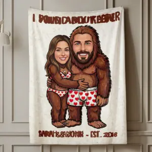Custom Face Bigfoot Couple Valentine Blanket Funny Personalized Text Photo Sasquatch