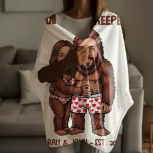 Custom Face Bigfoot Couple Valentine Blanket Funny Personalized Text Photo Sasquatch