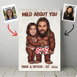 Custom Face Bigfoot Couple Valentine Canvas Funny Personalized Text Photo Sasquatch Anniversary Gift