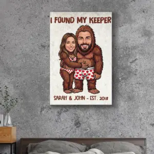 Custom Face Bigfoot Couple Valentine Canvas Funny Personalized Text Photo Sasquatch Anniversary Gift