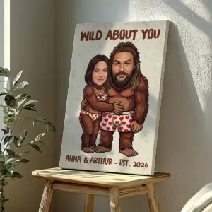 Custom Face Bigfoot Couple Valentine Canvas Funny Personalized Text Photo Sasquatch Anniversary Gift