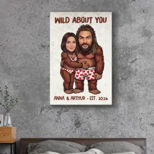 Custom Face Bigfoot Couple Valentine Canvas Funny Personalized Text Photo Sasquatch Anniversary Gift
