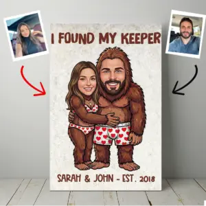 Custom Face Bigfoot Couple Valentine Canvas Funny Personalized Text Photo Sasquatch Anniversary Gift