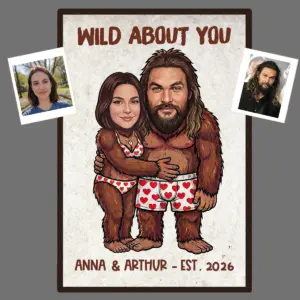 Custom Face Bigfoot Couple Valentine Poster Funny Personalized Text Photo Sasquatch Anniversary Gift