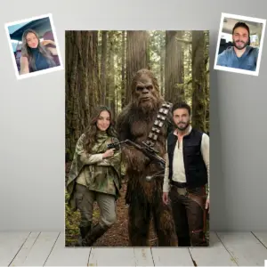 Custom Face Star Wars Bigfoot Family Canvas Funny Personalized Sasquatch Wall Art