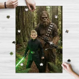 Custom Face Star Wars Boy with Bigfoot Wooden Jigsaw Puzzle | Funny Personalized Gift for Son 7 Custom Face Star Wars Boy with Bigfoot Wooden Jigsaw Puzzle Funny Personalized Gift for Son