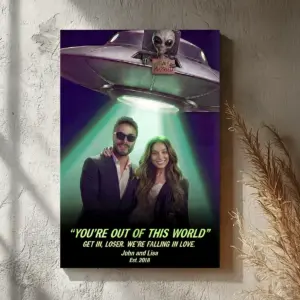 Custom Photo UFO Abduction Couple Canvas | Funny Personalized Alien Valentine Anniversary Gift Wall Art 16 Custom Photo UFO Abduction Couple Canvas Funny Personalized Alien Valentine Anniversary Gift Wall Art