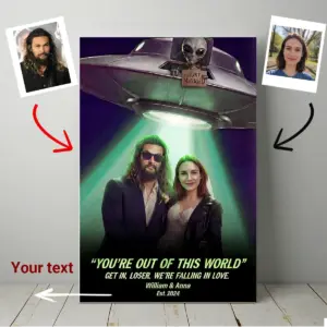 Custom Photo UFO Abduction Couple Canvas Funny Personalized Alien Valentine Anniversary Gift Wall Art